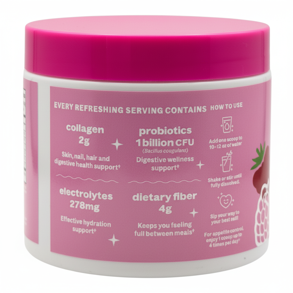 Daily Fiber Supplement with Collagen and Probiotics (Berry Crush)
